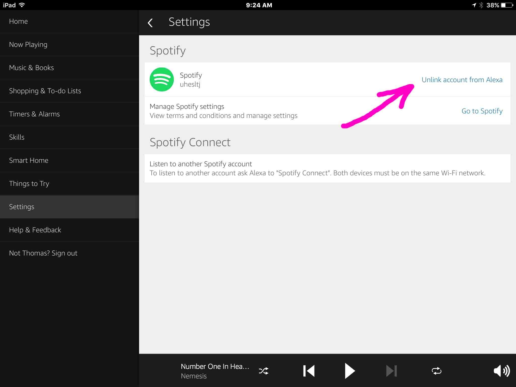 Spotify option not showing on alexa app